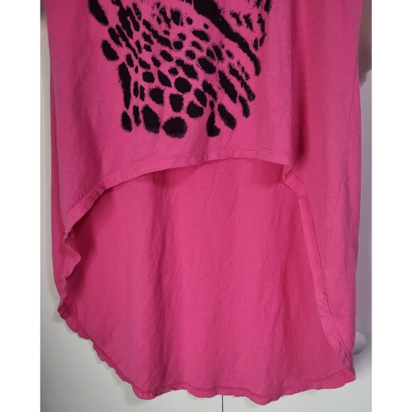 Y2K Hi Low Hem Graphic Print Shirt Raglan Cheetah Leopard Pink Grunge Skater MED - Picture 5 of 10